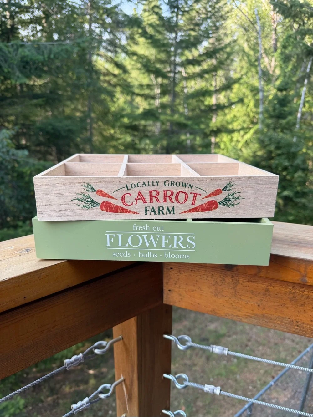 Wooden Carrot Farm & Green Flowers Decorative Storage Tray